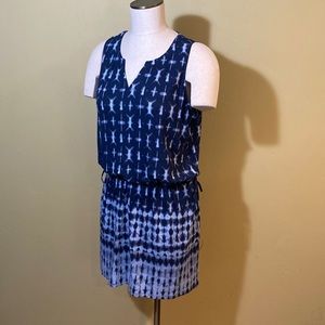 J Jill Dress Blue Sleeveless Border Print Tie Dye M Medium